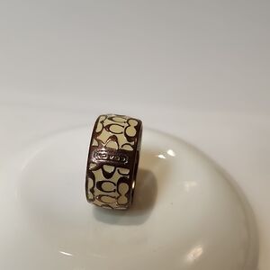 Coach Cream and Brown Patterned Ring Size-7